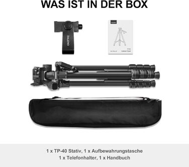 Штатив для камери RALENO Stabile, 152 см, з сумкою. Легкий та міцний штатив для професійних фотографів та відеозйомки з тримачем для телефону iPhone. Модель TP-40