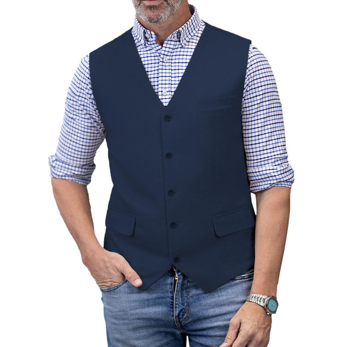 Елегантна жилетка для чоловіків Solovedress: літня жилетка з льону для весілля та свят, XXL, темно-синій