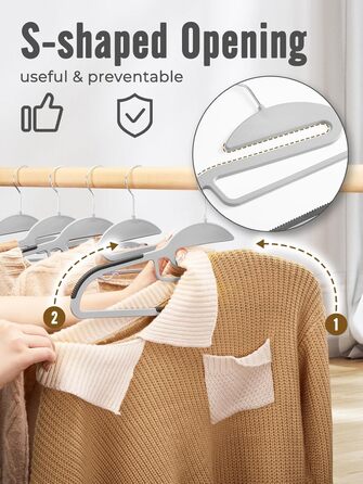 20 шт. Плечі для одягу HOUSE DAY з пластику - протиковзкі, для мокрого та сухого одягу, обертаються на 360°, міцні, сірі (з чорною гумовою смугою)