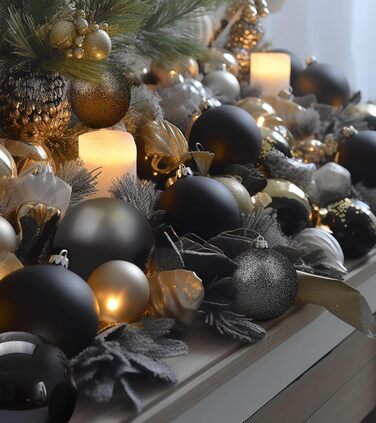 Набір прикрас на ялинку 36 шт. блакитні, ялинкові кулі, декор для ялинки, 6 см, чорний колір