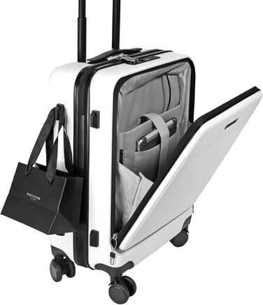 Валіза ручної поклажі 20 дюймів з відділенням для ноутбука, легка валіза з жорстким корпусом та TSA-замком, кабінний багаж на спінених колесах, USB-зарядний пристрій та тримач для напоїв (білий)