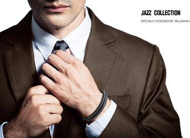 Чоловічий браслет Jazz Halukakah: шкіряний, ручної роботи, з магнітною застібкою, чорний та коричневий, регульований розмір 21.5-23 см, подарункова коробка