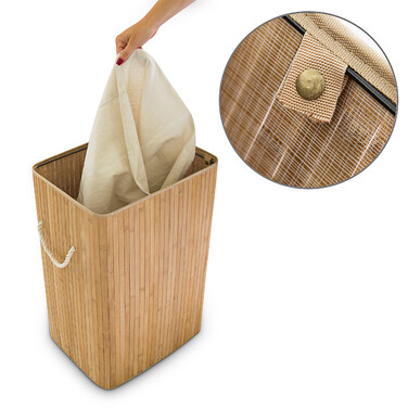 Relaxdays Bamboo Laundry Basket, Square