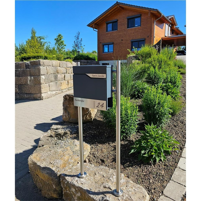 Поштовий ящик Metzler Anthrazit RAL 7016 з газетницею та табличкою з нержавіючої сталі V2A, антикорозійний, сучасний, 10 років гарантії на запчастини
