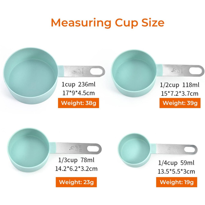 FBHappiness 4-Piece Baking Tool Set with Kitchen Measuring Spoons, Stainless Steel Handle, Measuring Cups with Scale, Measuring Spoons, Kitchen Helper (Color: 4 Green Cups) (4 Green Cups)