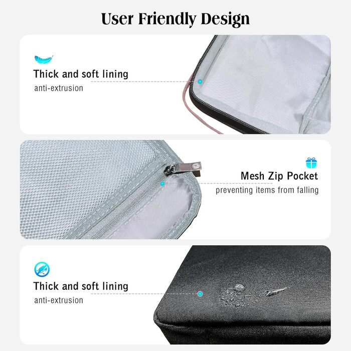 Органайзер для кабелів WIWU з ручкою, велика місткість, чорний. Для аксесуарів, техніки, зарядних пристроїв, повербанків, жорстких дисків. Регульовані перегородки, портативний, для подорожей, офісу, школи.