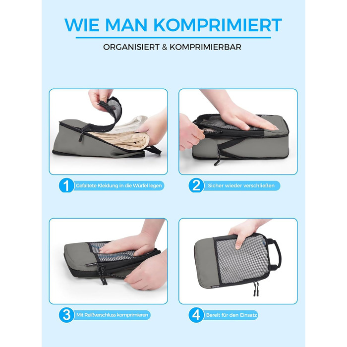 Набір кубиків для пакування багажу BAGLHER - Клінічний органайзер для подорожей, водонепроникні сумки (Сірий)