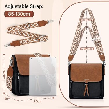 Сумка жіноча RAINSMORE середнього розміру через плече, шкірзам PU, чорно-коричнева