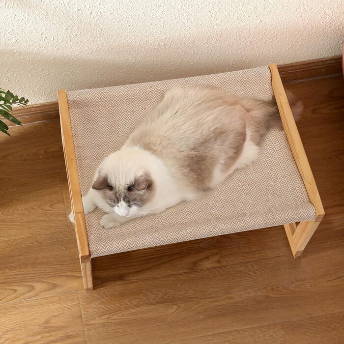 Cat bed and dog bed, elevated, large and breathable, made of high-quality birch plywood, 53W x 42L x 25H cm - ideal for cats and small dogs