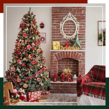 Набір прикрас для ялинки Robofun 44 шт. (червоний, золотий), міцні та безпечні, пластикові кульки для декору ялинки в приміщенні та на вулиці