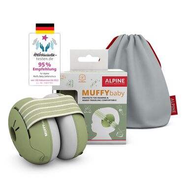 Захисні навушники Alpine Muffy Baby Klassik для дітей до 36 місяців - захист від шуму, антиковзне регульоване наголов'я, безпечні та сертифіковані в Німеччині, зелений колір