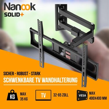 Настінний кронштейн для ТБ Nanook SOLID+ поворотний та нахильний, для телевізорів 40-77 дюймів, VESA 600x400, до 45 кг, універсальний