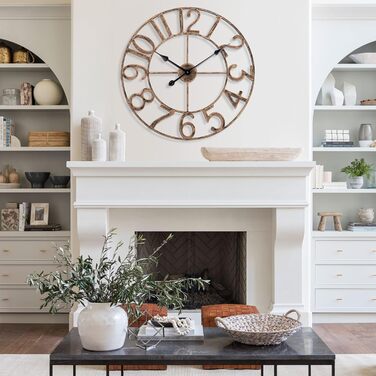 SkyNature Wall Clock No Ticking, 47cm Large Vintage Metal Decor Wall Clocks, Silent Round Bronze Industrial Clock, Analog Wall Clock for Living Room, Kitchen, Bedroom, Office - Bronze
