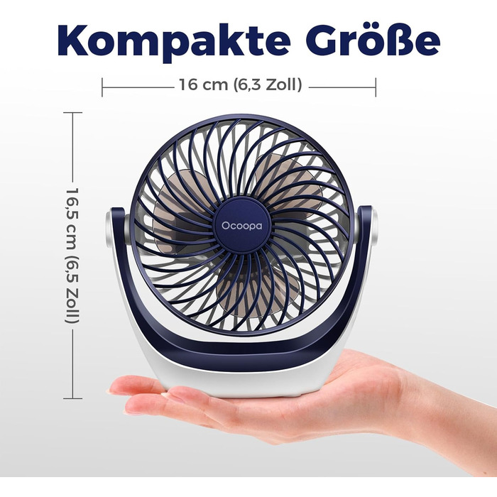 USB вентилятор OCOOPA: компактний настільний вентилятор з потужним потоком повітря та тихим режимом роботи. 3 швидкості, 360° обертання, портативний для офісу, дому та на вулицю. Колір: темно-синій