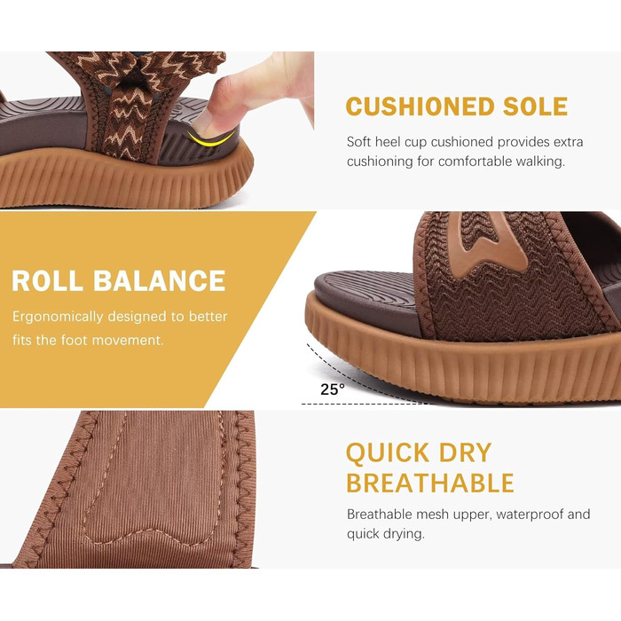 Сандалі жіночі KuaiLu трекінгові ортопедичні для підтримки підошви, літні відкриті, на липучці, коричневі (39 EU)