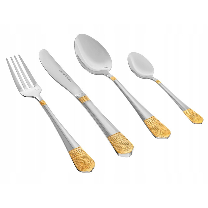 Золотий набір столових приборів у грецькому стилі, 24 предмети, обідній сервіз на 6 осіб у подарунковій коробці