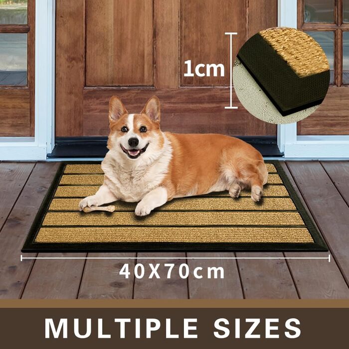 Килимок примічний та вуличний Qingbei Rina протибрудний, нековзкий килим для входу, дверей та саду, коричневий у смужку, 40 x 70 см