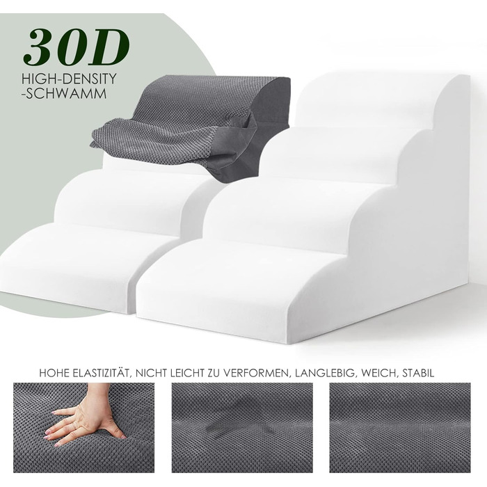 4-Step Dog Stairs, 50cm High Sponge Pet Stairs for Dogs and Cats, Non-Slip Pet Ladder Cat Stairs with Washable Cover for Sofa Bed, Grey