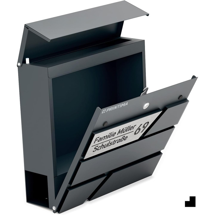 Поштовий ящик для газет Anthrazit Julia Standard: персоналізований з табличкою для імені, настінний, порошкове покриття RAL 7016, 37x37 см