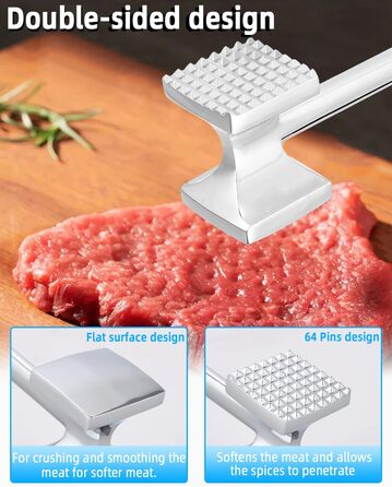 Fleischhmmer Bixury 27 см з нержавіючої сталі: подвійний м'ясорубка для кухні, ідеальний для шніцелів, котлет та стейків