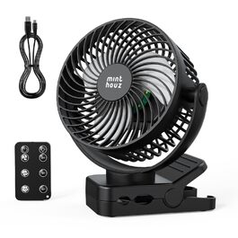 USB вентилятор настільний Minthouz тихий з акумулятором 12000mAh, портативний, з пульт, світло, таймер, 360° обертання, 3 режими, 45 годин роботи – для кемпінгу, офісу, дитячої коляски