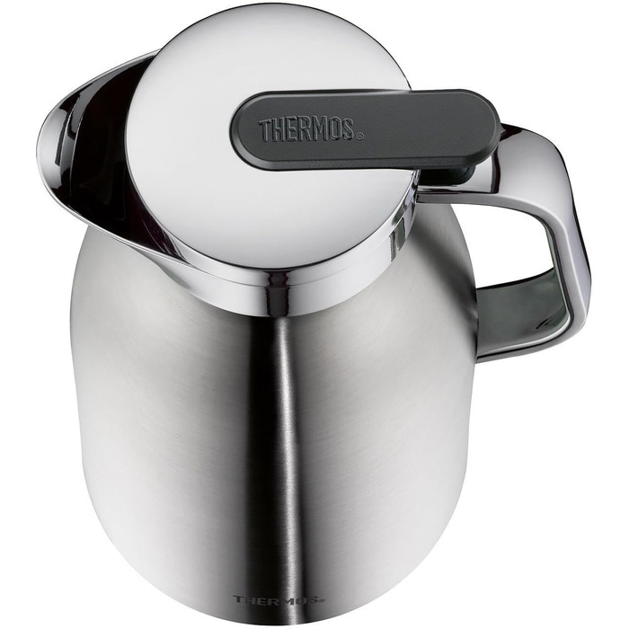 Термос Thermoskanne Century, нержавіюча сталь, 1л, скляний вкладиш, клапан для наливання однією рукою, 4046.248.100. Зберігає тепло до 12 годин, ідеальний для кави або чаю, на 8 чашок.