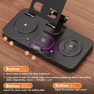 Бездротова зарядна станція 4-в-1 для iPhone, складаний тримач для планшета, індуктивне зарядне для iPhone 16/15/14/13/12/11 та iWatch