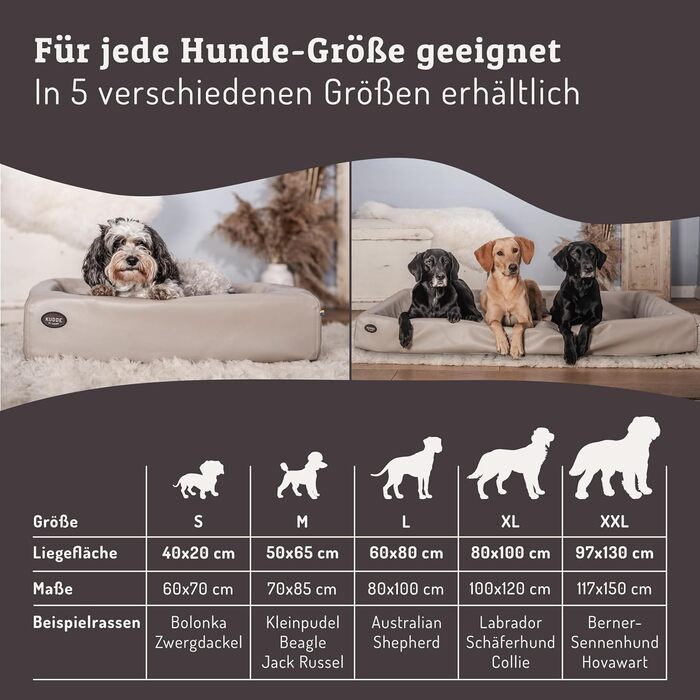 Ортопедичне ліжко для собак SABRO KUDDE Martin Rütter – Штучне шкіряне, миється, водовідштовхувальне, ергономічне, преміум аксесуар для маленьких собак, кремовий колір