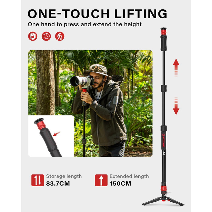 Монопод IFOOTAGE Cobra 3 C180F-P: вуглецеве волокно, 181 см, вантажопідйомність 8 кг