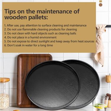 3 Piece Round Tray 30cm Wood Round Serving Tray Black Breakfast Coffee Cup Tea Tray Bathroom Tray Small Decorative Tray for Cafe, Bar, Restaurant