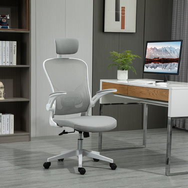 Vinsetto Office Chair Ergonomic Desk Chair with Headrest and Tilt Function, Height Adjustable in Grey, 65 x 64 x 114-122 cm