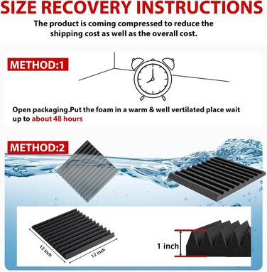 Акустичний поролон Foneso для звукоізоляції, панелі-поглиначі шуму 30x30x5 см, висока щільність 25кг/м³, 3D шумопоглинаючі плити для студії, офісу та кімнати запису, чорний (52 шт, з клейкою стрічкою)