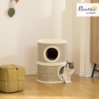 Кігтеточка для котів PawHut 79 см, 3 яруси, з сизалевого мотузка, плюшева, для великих котів, бежево-коричнева (35,5 x 35,5 x 49 см)