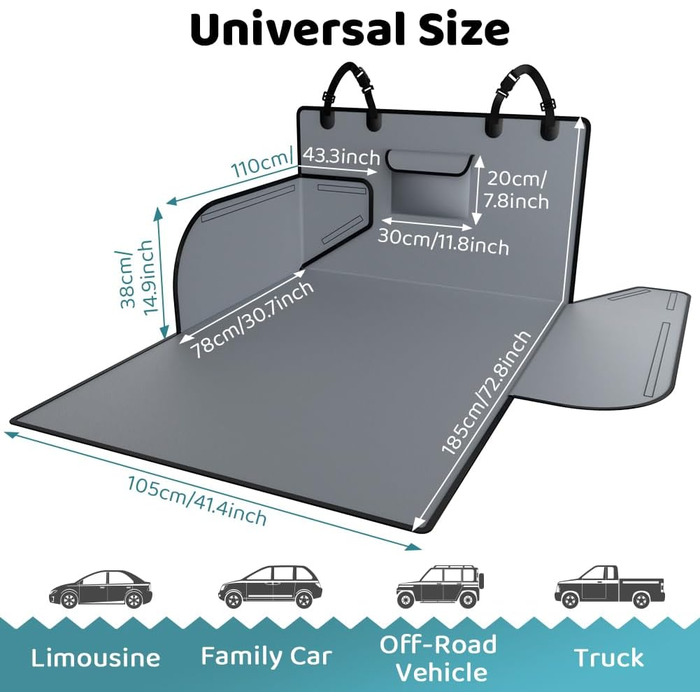 Захист для багажника автомобіля для собак KYG: універсальний, водовідштовхувальний, стійкий до зносу, з бічними захистами. Розмір: 185x105x38 см (сірий)