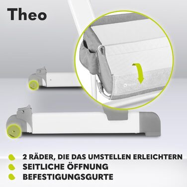 Lionelo Theo 2in1 Baby Cot, Travel Cot for Baby, Bedside Cot for Baby from Birth up to 9 kg, Height Adjustment, Tilt Adjustment, Folding Side Rail, Mattress, Mosquito Net (Dove Grey) Dove Grey 1 Piece (1 Pack)
