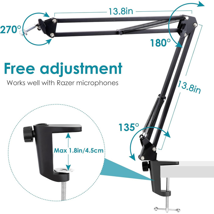 Тримач для мікрофона YOUSHARES Seiren V2 X: сумісний з Seiren Mini, V3 Mini/Chroma, Razer Seiren V2 X/Pro, Seiren X. Тримач з кабелями, стійка для стрімінгу та геймінгу