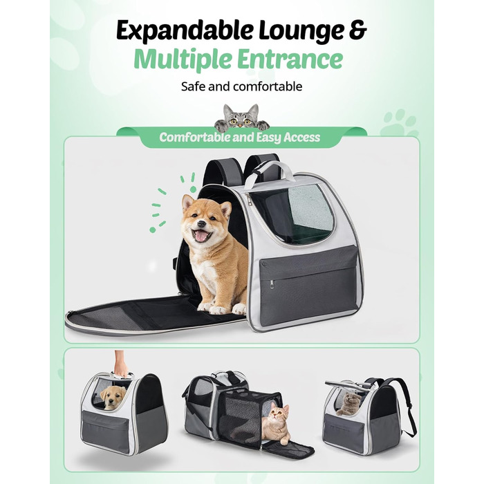 Розширюваний рюкзак для кота та собаки, переноска для тварин, рюкзак для великих котів та маленьких собак до 8 кг, переноска-рюкзак для транспортування/поїздок/кемпінгу