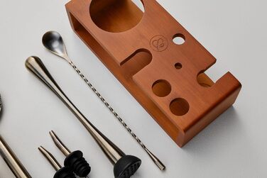 Набір для коктейлів Mint&Mortar 7 шт. з бамбуковим підставкою, з нержавіючої сталі, барменський набір з інструментами для дому та професійного використання, 680 мл, міксер (чорний) з щіткою золота