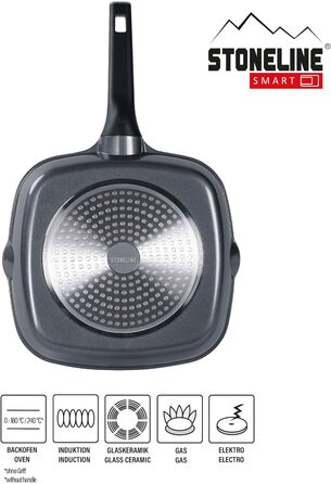 Сковорода гриль STONELINE Smart 28 см з антипригарним покриттям, алюмінієвий литий, зі знімною ручкою, для всіх плит (індукція), сіра