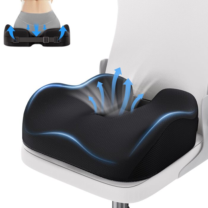 Ортопедична подушка для сидіння Benazcap з піни Memory Foam: підтримка спини, зняття тиску, для авто, офісу, геймінгу, дому. Знімний чохол 42x18x20 см