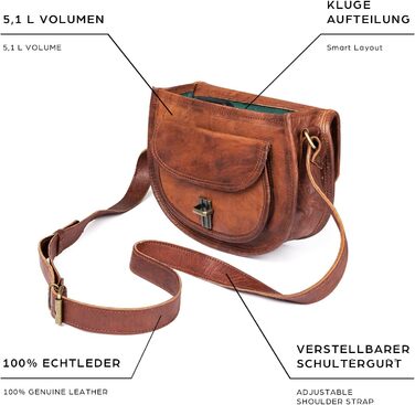 Сумка жіноча LEABAGS Leder Vintage Cognac зі шкіри преміум-класу, крос-боді, через плече, для роботи, університету, школи, відпочинку, розмір L (28x23x8 см), помаранчевий