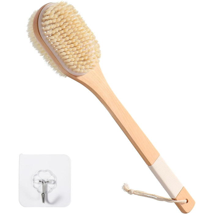 Щітка для спини з довгою ручкою, 43 см: для душу, ванни, видалення відмерлої шкіри, целюліту, покращення лімфодренажу