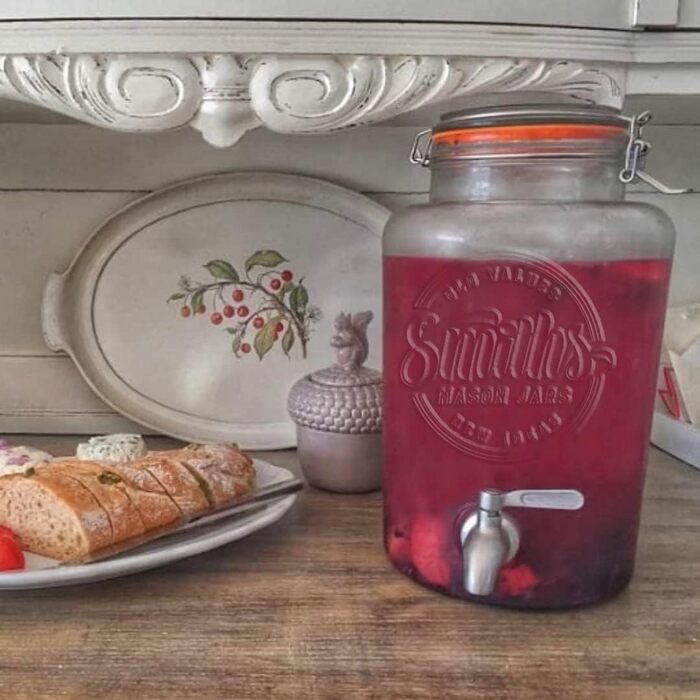 Скляний диспенсер для напоїв Smith's Mason Jars 5 л з нержавіючим краном, фільтром і дерев'яною підставкою — ідеально для лимонаду, води, коктейлів