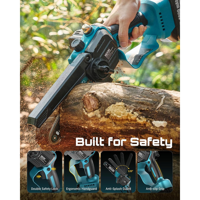 Акумуляторна міні-пила SEESII 6 дюймів (8000mAh) з автоматичною змащенням та запасним ланцюгом - для стрижки гілок та дерева