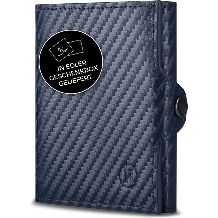RUTAKO Slim Wallet with XL Coin Pocket & RFID Protection - Card Holder for Men & Women - Small Credit Card Wallet - Mini Purse - Small Portmonee/Portemonnaie - Wallet Carbon Blue