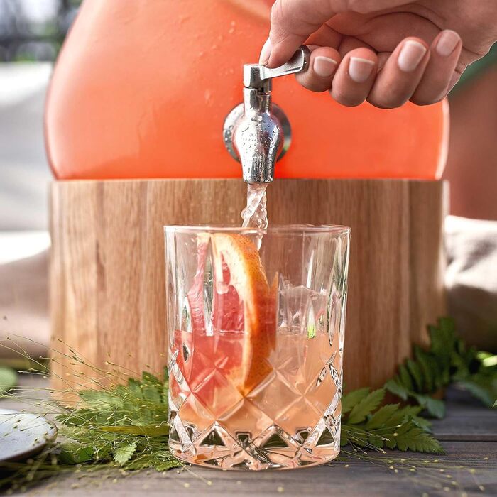 SPRINGLANE Glass Drink Dispenser 5.5 L Gloria with Stainless Steel Tap & Oak Wood Stand, Soda Dispenser, Vintage Design Mason Jar