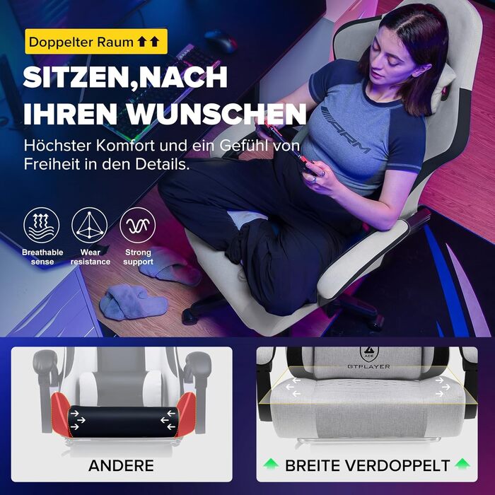 Ігровий крісло GTPLAYER з ергономічним дизайном, підлокітниками, що обертаються, та підніжкою (темно-сірий)