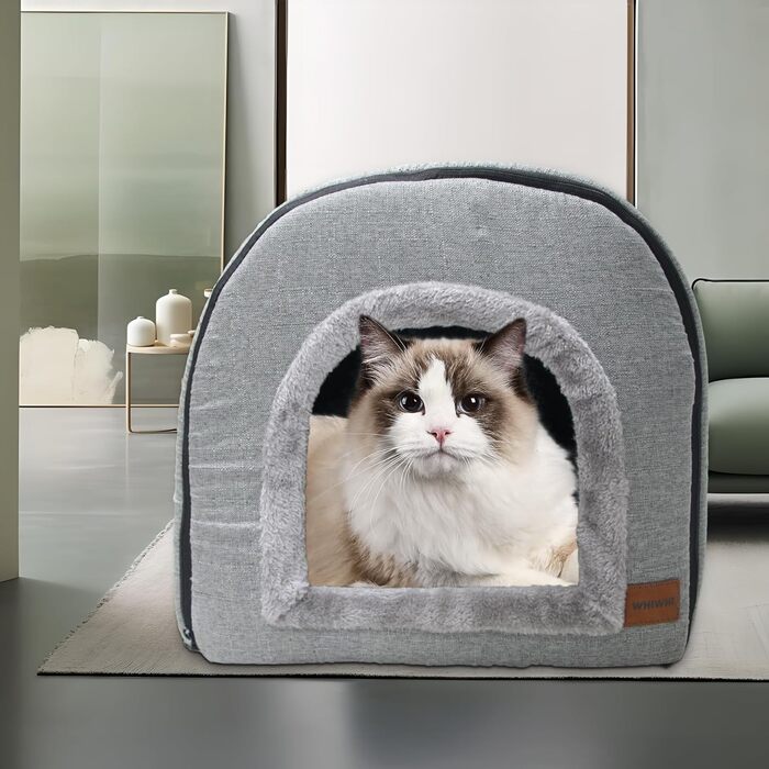 Кігтеточка-будиночок для котів з плюшем, сірого кольору, 50x42x42 см