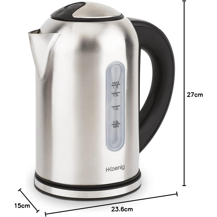 Електричний чайник H.Koenig Inox 1.7L з програмуванням температури, 2200W (сріблястий)