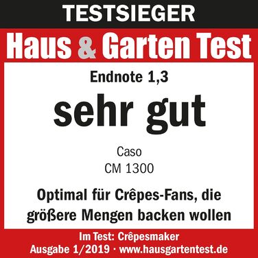 CASO CM 1300 – електрична млинниця, антипригарна поверхня, переможець тесту Haus & Garten Test, регулятор температури, з лопаткою та розподілювачем тіста, чорна, нержавіюча сталь